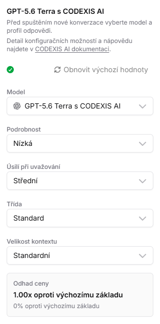 GPT-5.6 Terra s CODEXIS AI — nastavenie modelu
