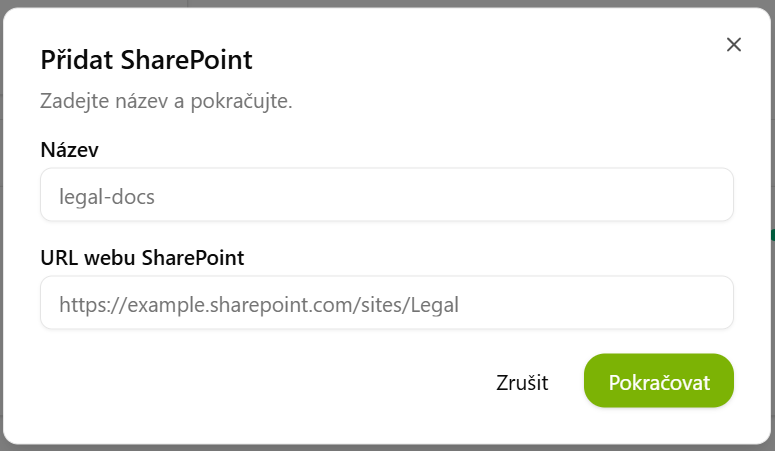 Pridanie SharePoint webu