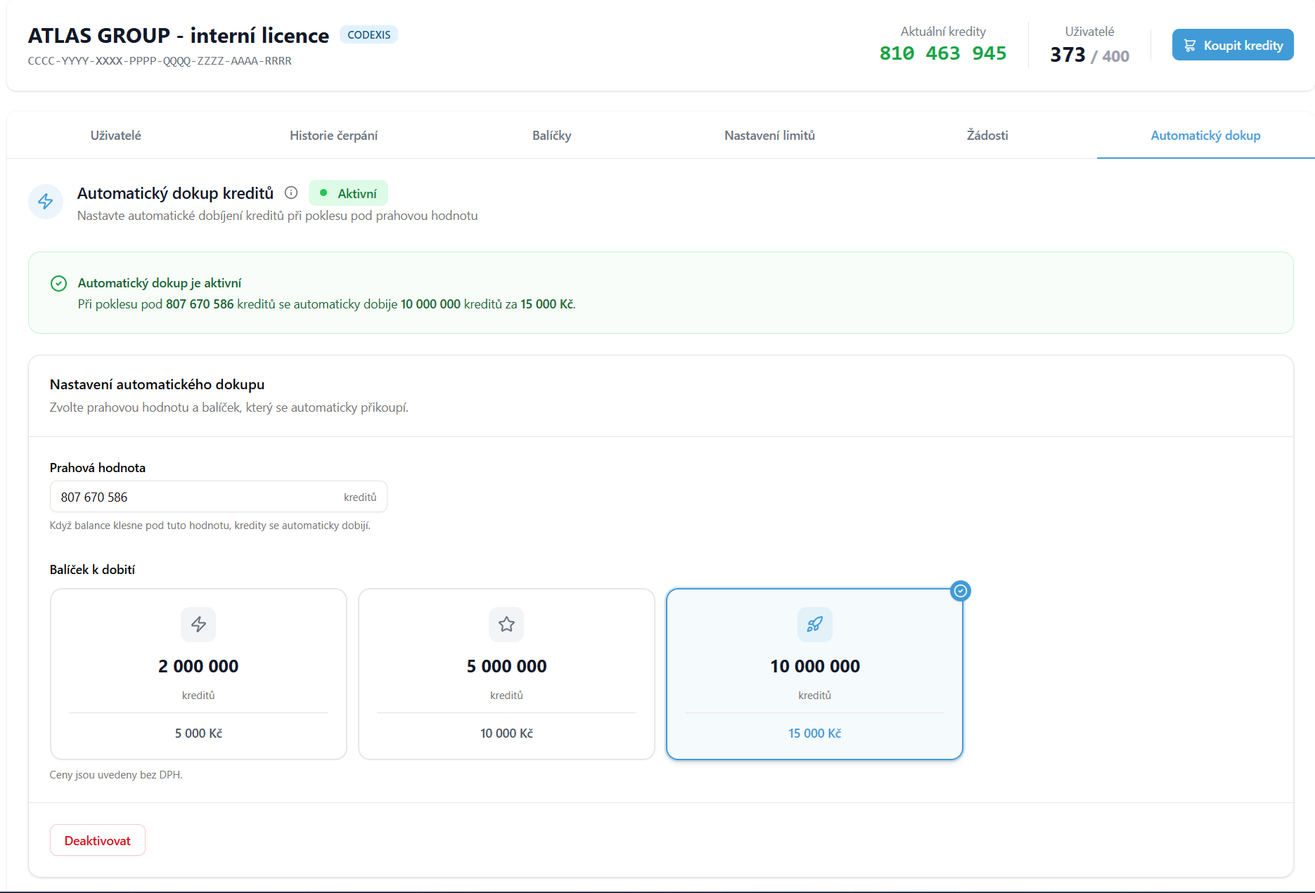 Automatický dokup — aktivní