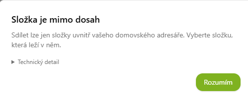 Hláška Složka je mimo dosah v desktopové aplikaci