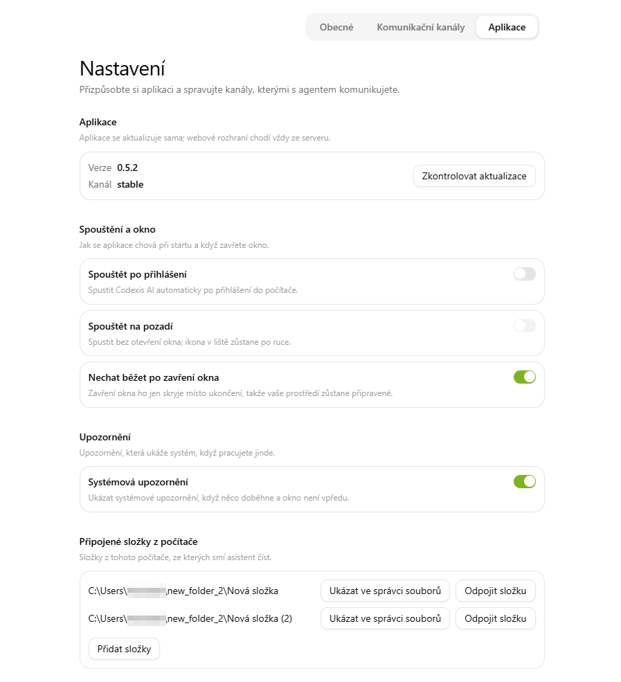 Nastavení desktopové aplikace