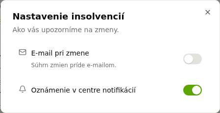 Nastavenie insolvencií s voľbami upozornení