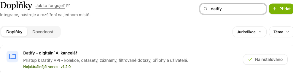 Doplňky, položka Datify - digitální AI kancelář