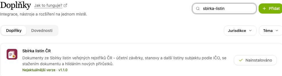 Doplňky, položka Sbírka listin ČR