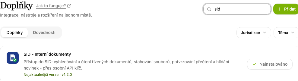 Doplňky, položka SID - Interní dokumenty