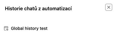 Panel Historie chatů z automatizací se seznamem chatů