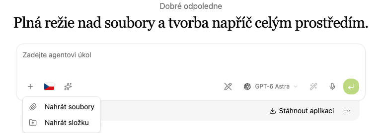 Nabídka Nahrát soubory a Nahrát složku.