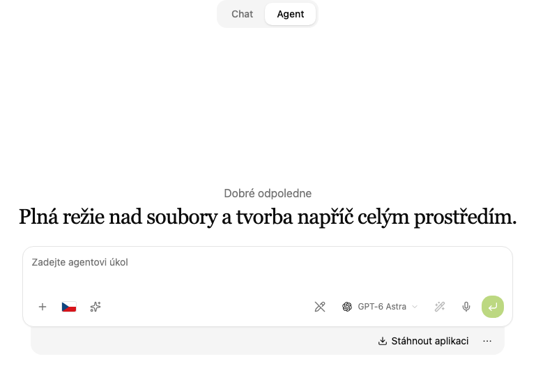 Režim Agent s dalšími ovládacími prvky v liště.