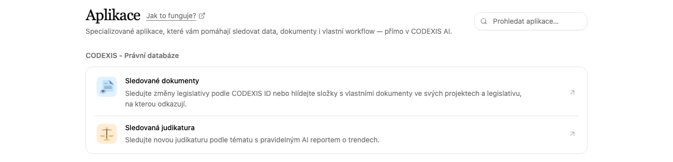 Přehled aplikací seskupených podle doplňků
