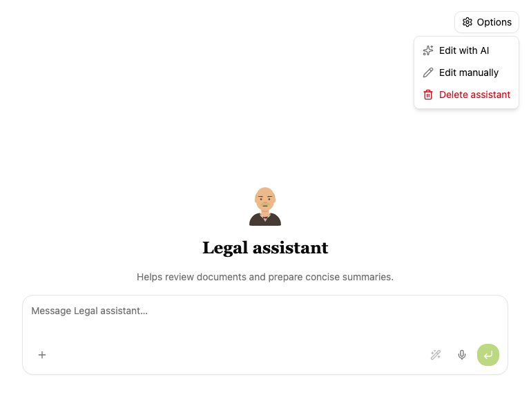 The Options menu in a conversation with an assistant