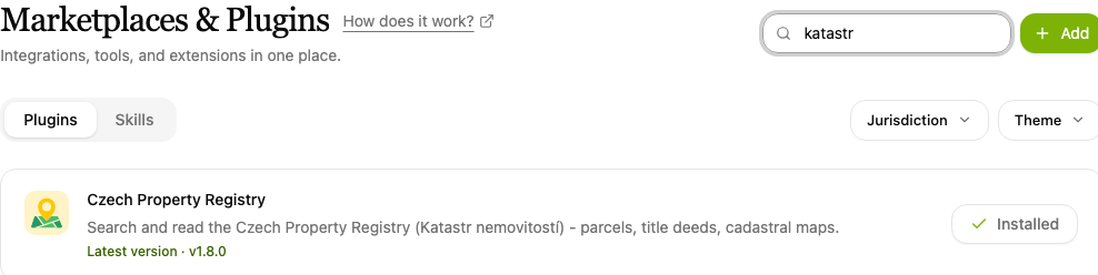 Plugins, the Czech Property Registry item