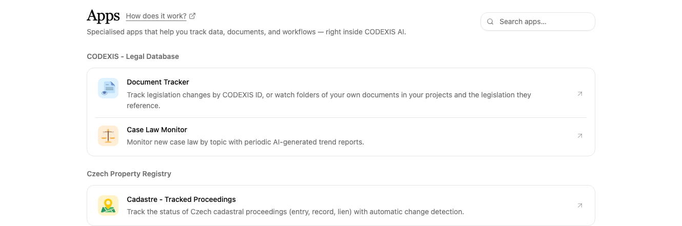 Apps overview with the Czech Property Registry section