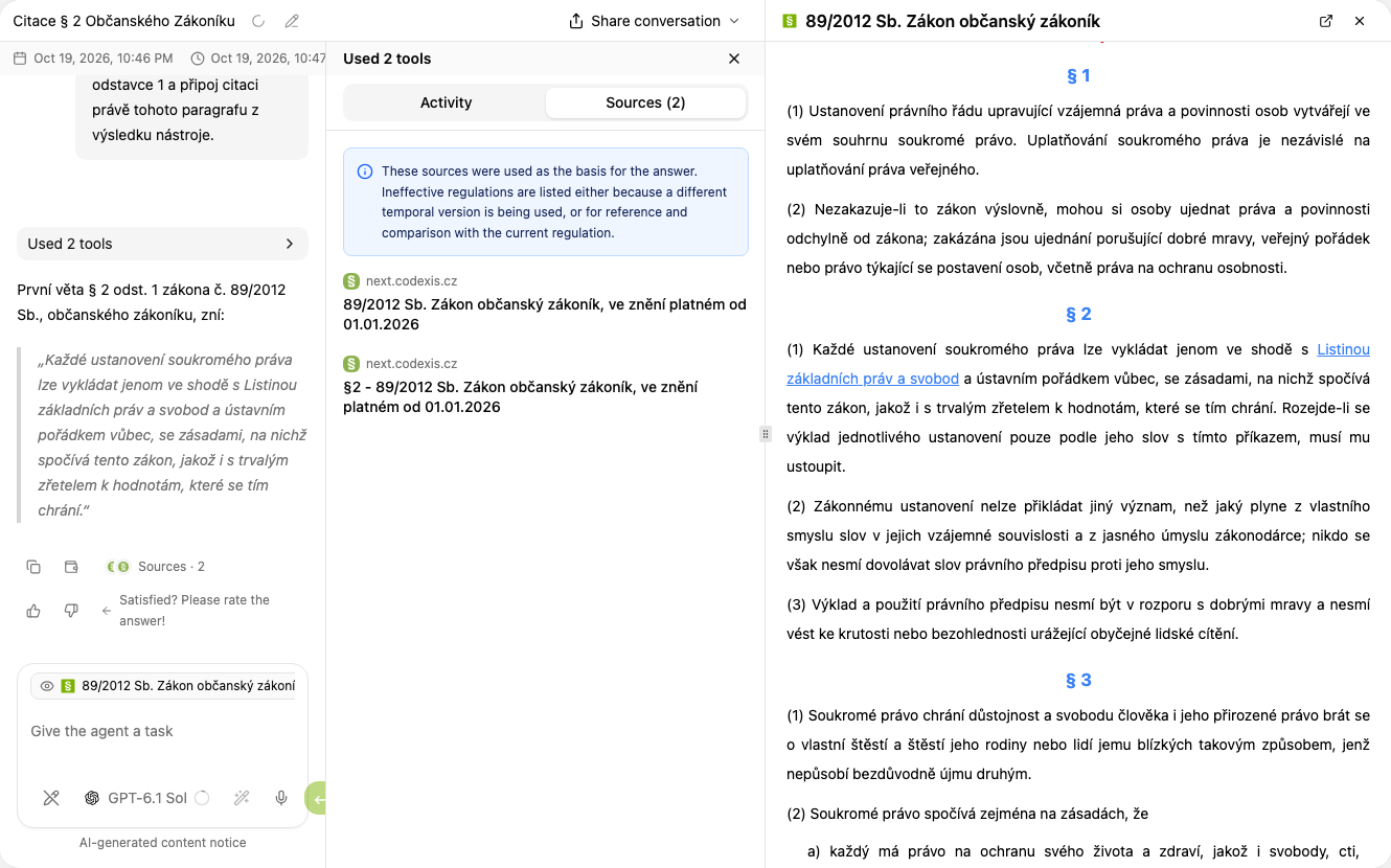 A regulation previewed in the right-hand panel after clicking a source