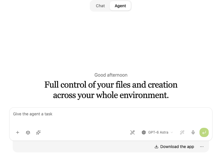 Agent mode with the additional toolbar controls.