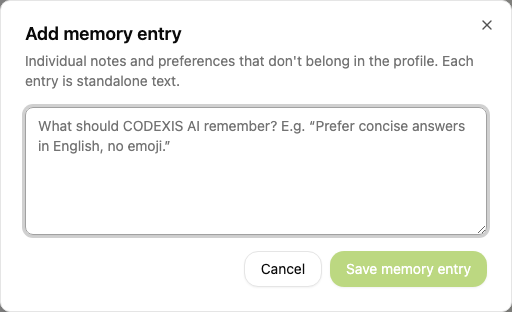 New memory entry