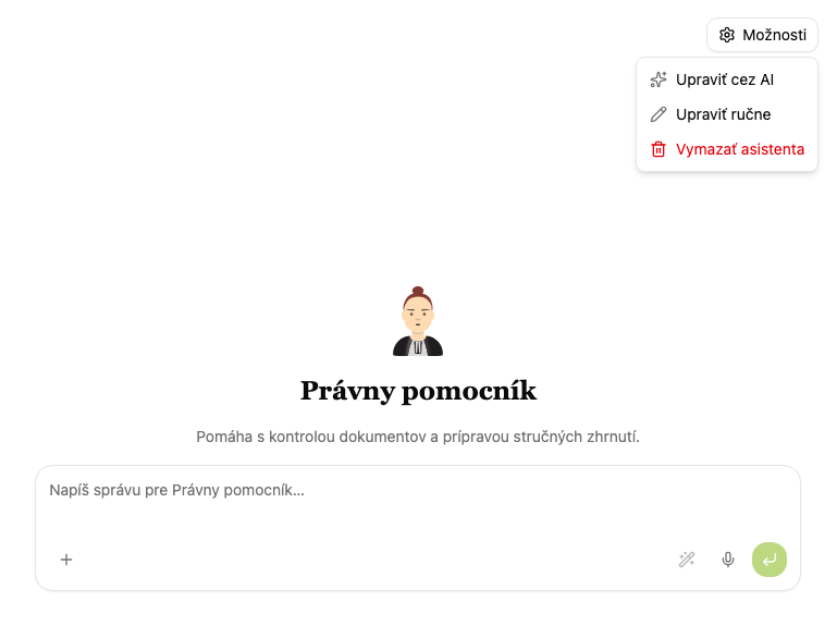 Ponuka Možnosti v konverzácii s asistentom