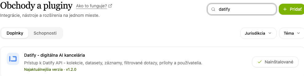 Doplnky, položka Datify - digitálna AI kancelária
