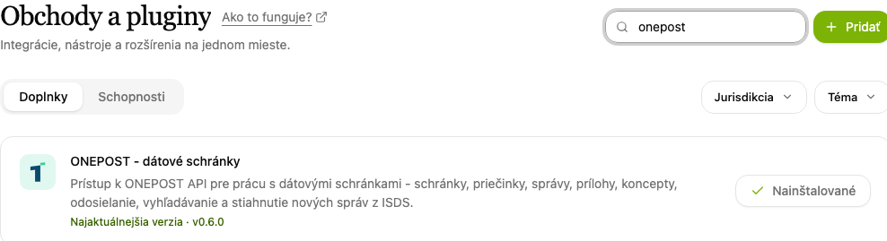Doplnky, položka ONEPOST - dátové schránky