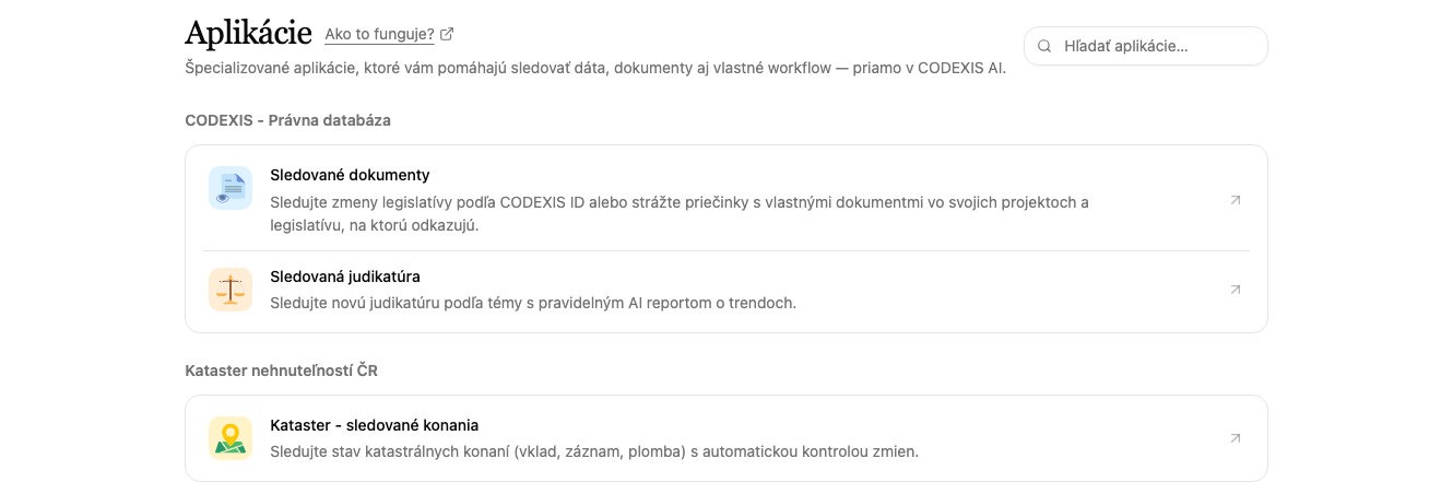 Prehľad aplikácií so sekciou Kataster nehnuteľností ČR
