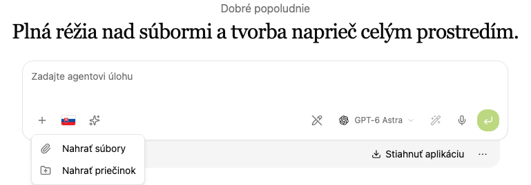 Ponuka Nahrať súbory a Nahrať priečinok.