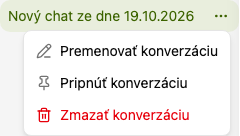 Ponuka konverzácie v histórii s akciami Premenovať, Pripnúť a Zmazať.