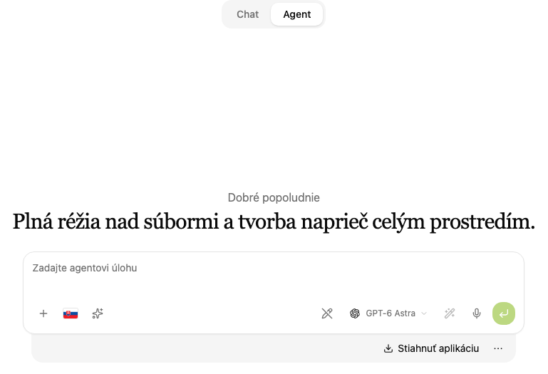 Režim Agent s ďalšími ovládacími prvkami v lište.