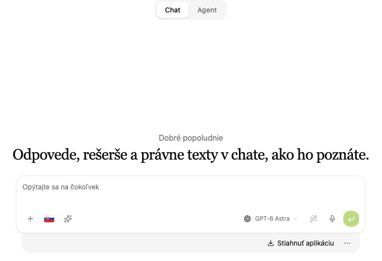Režim Chat so zadávacím poľom a lištou nástrojov.