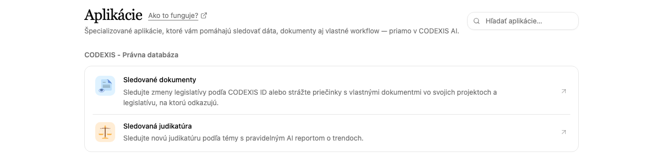 Prehľad aplikácií zoskupených podľa doplnkov